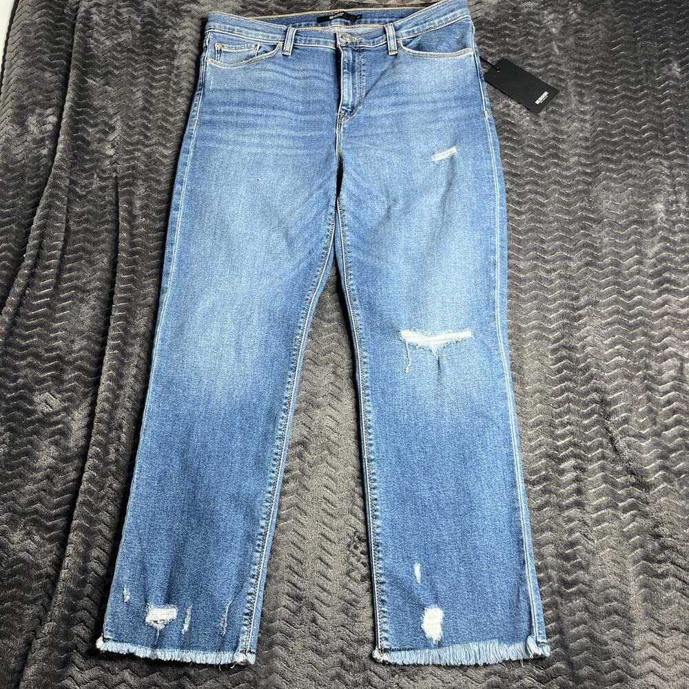 Hudson Nico Mid Rise Crop Straight Jean Womens 32 Blue Distressed Frayed Hem NWT